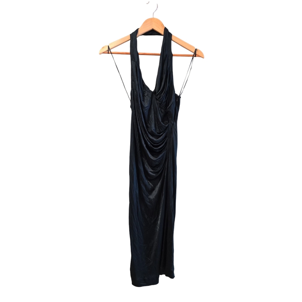 Susana Monaco Dk Green Halter Ruched Cocktail Dress Sz 4
